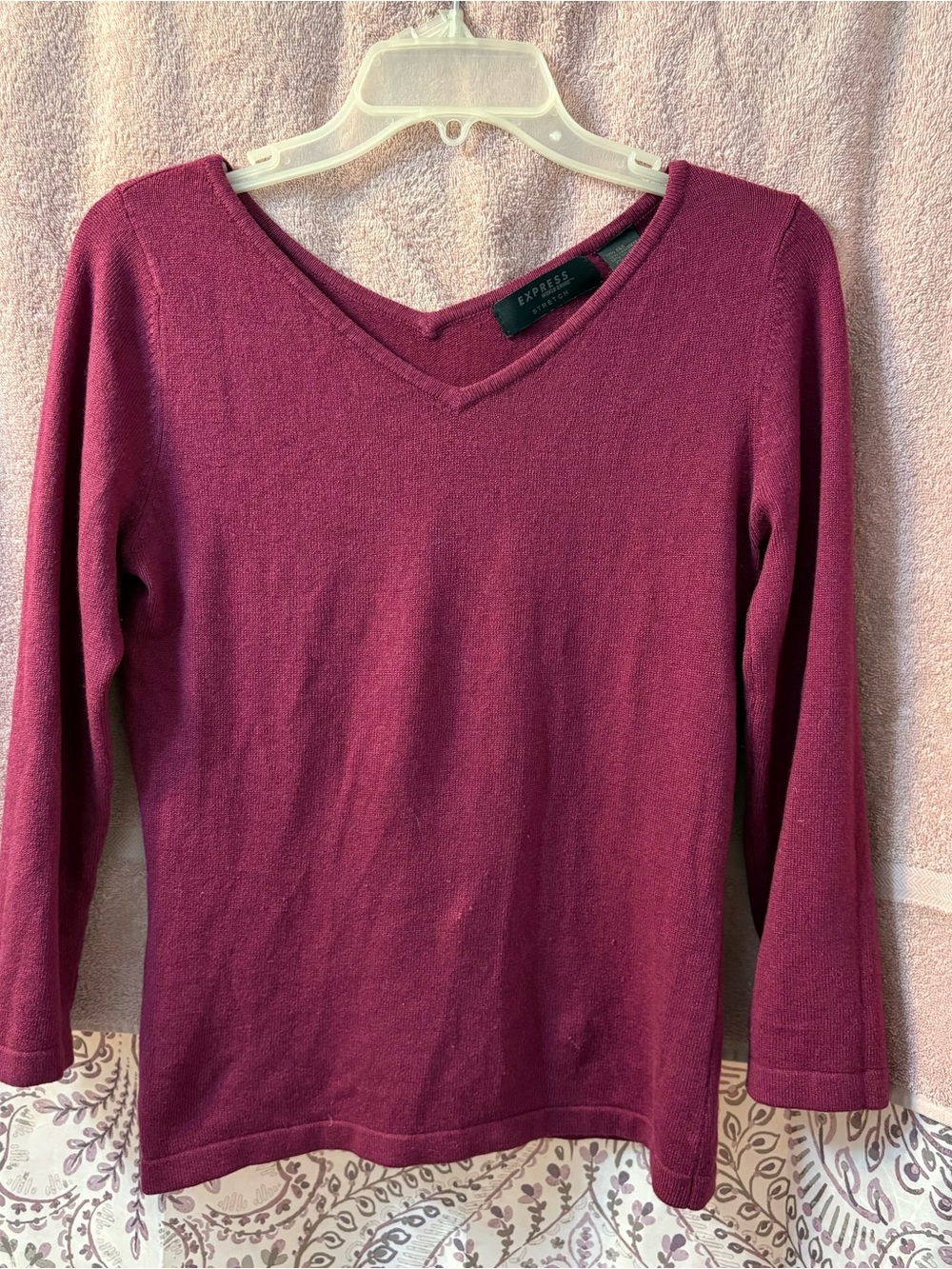 Express Silk Cashmere Blend Burgundy Double V-Neck Sweater Medium